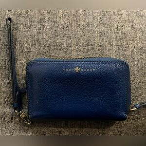 Tory Burch Blue Leather Clutch with Wristband